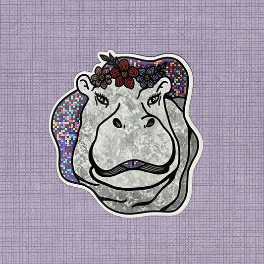 Hippo Sticker - Glitter