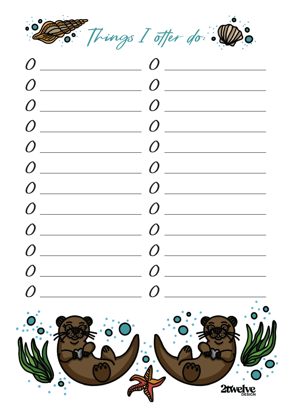Cute otter illustrations with to do list lines