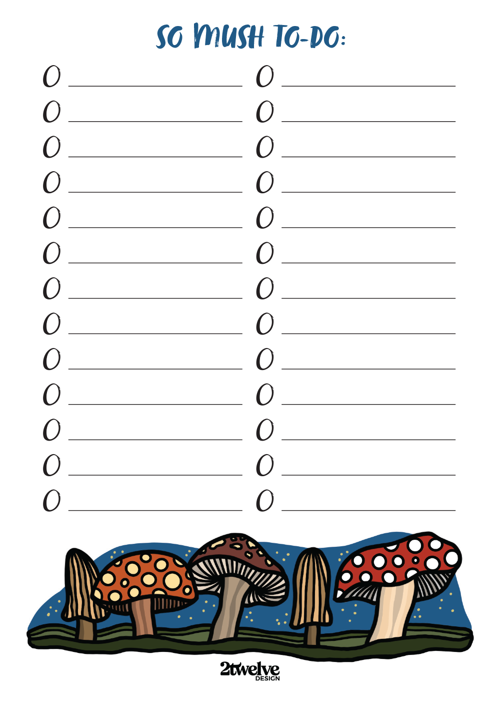 Cute mushroom illustration with to do list lines