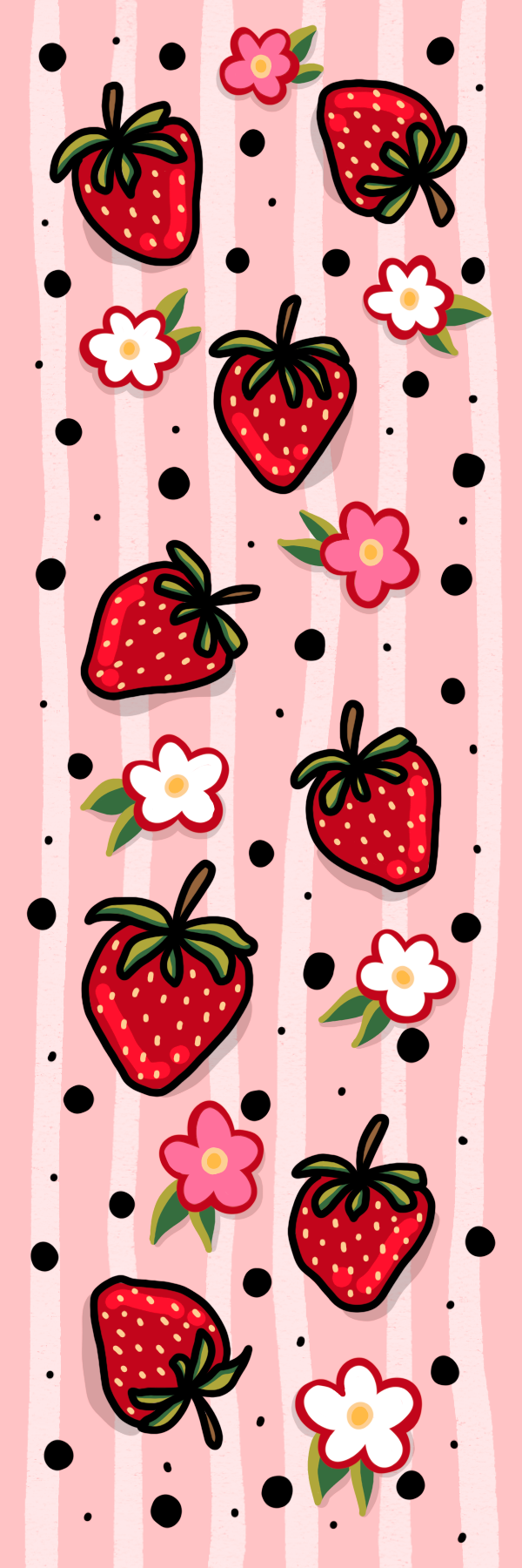 Cute pink and white bookmark with strawberries and flowers
