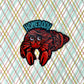 A sticker of a hermit crab with "Homebody" written above it. Laying on a colorful background.