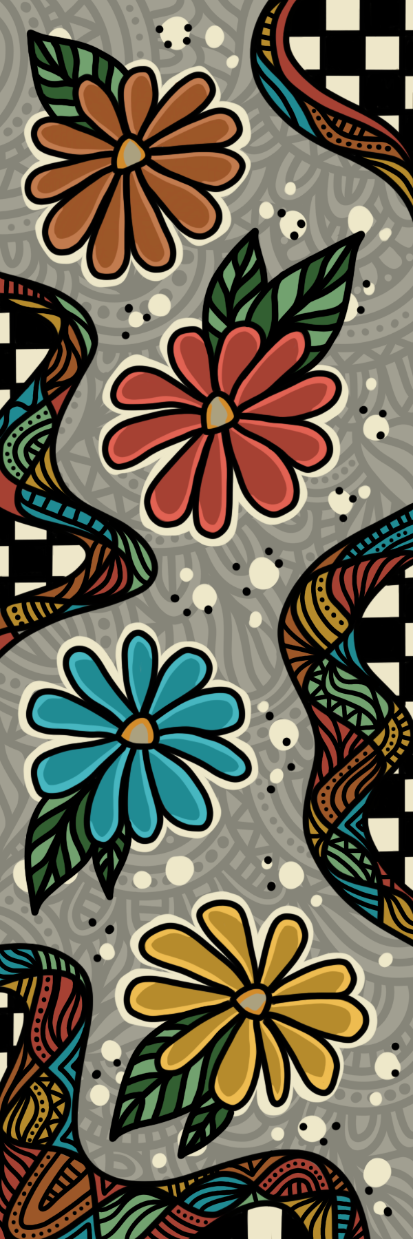 Colorful patterns and floral illustration made into a bookmark.